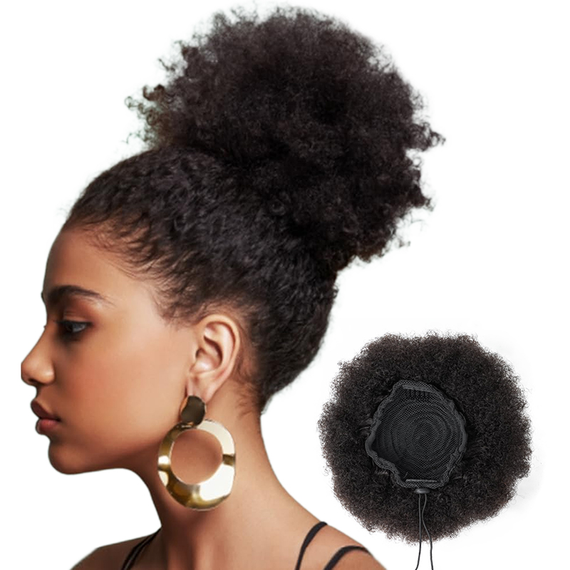 100% Human Hair 8 Inch Short A - Drawstring Afro Curly Puff Ponytail ulasan dan harga