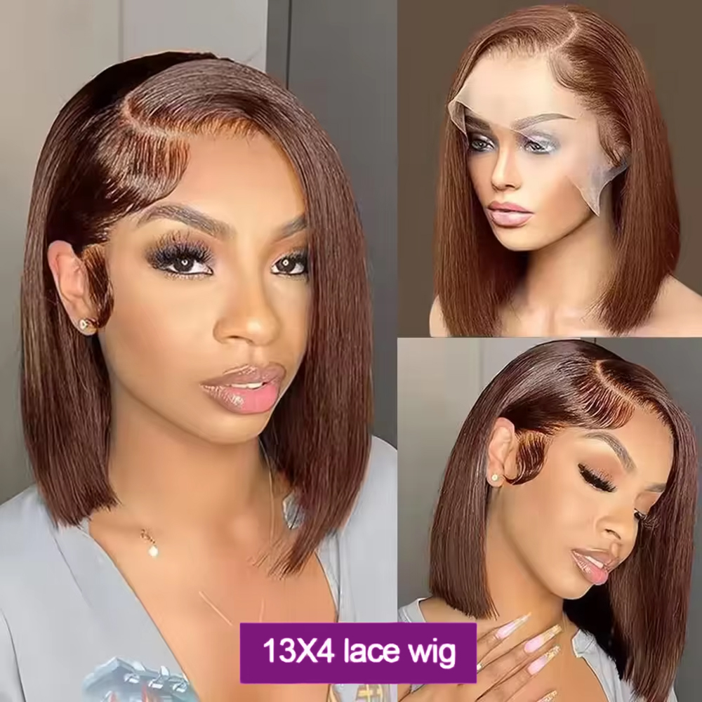 Pre Plucked Chocolate Brown Sh - Pre Parted 13X4 Lace Front Bob Wig ulasan dan harga