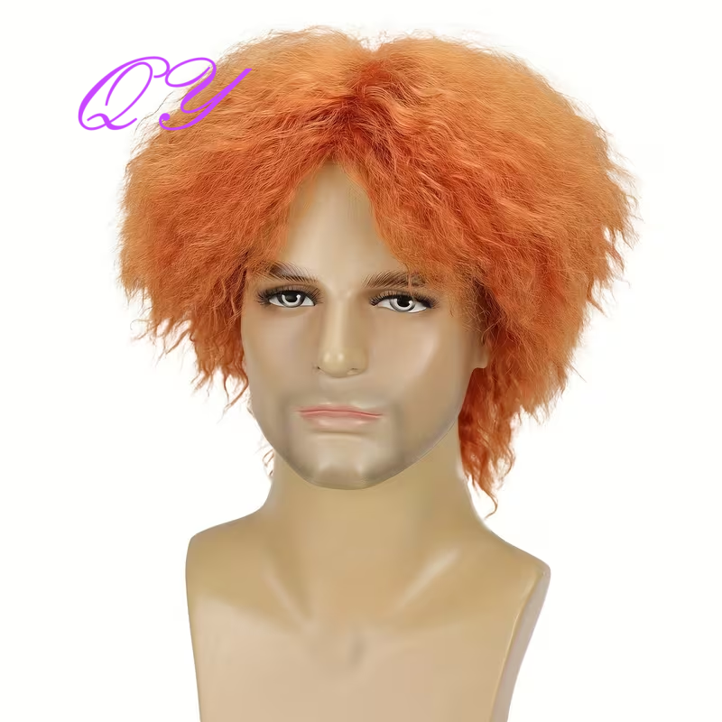 Men Short Orange Fluffy Afro C - Synthetic Wigs ulasan dan harga