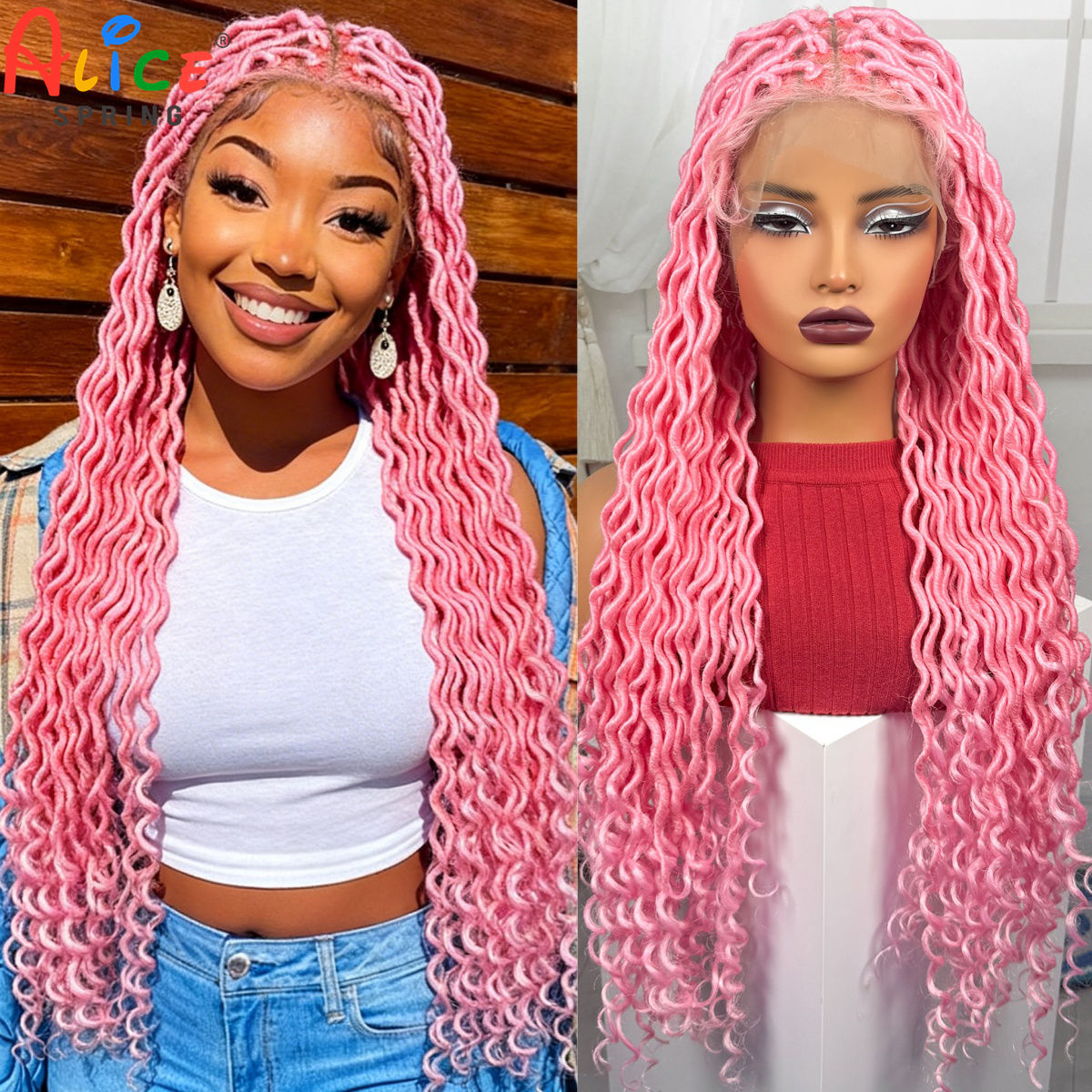 Pink Color Full Lace Braided W - Synthetic Braided Wigs For Black Women ulasan dan harga