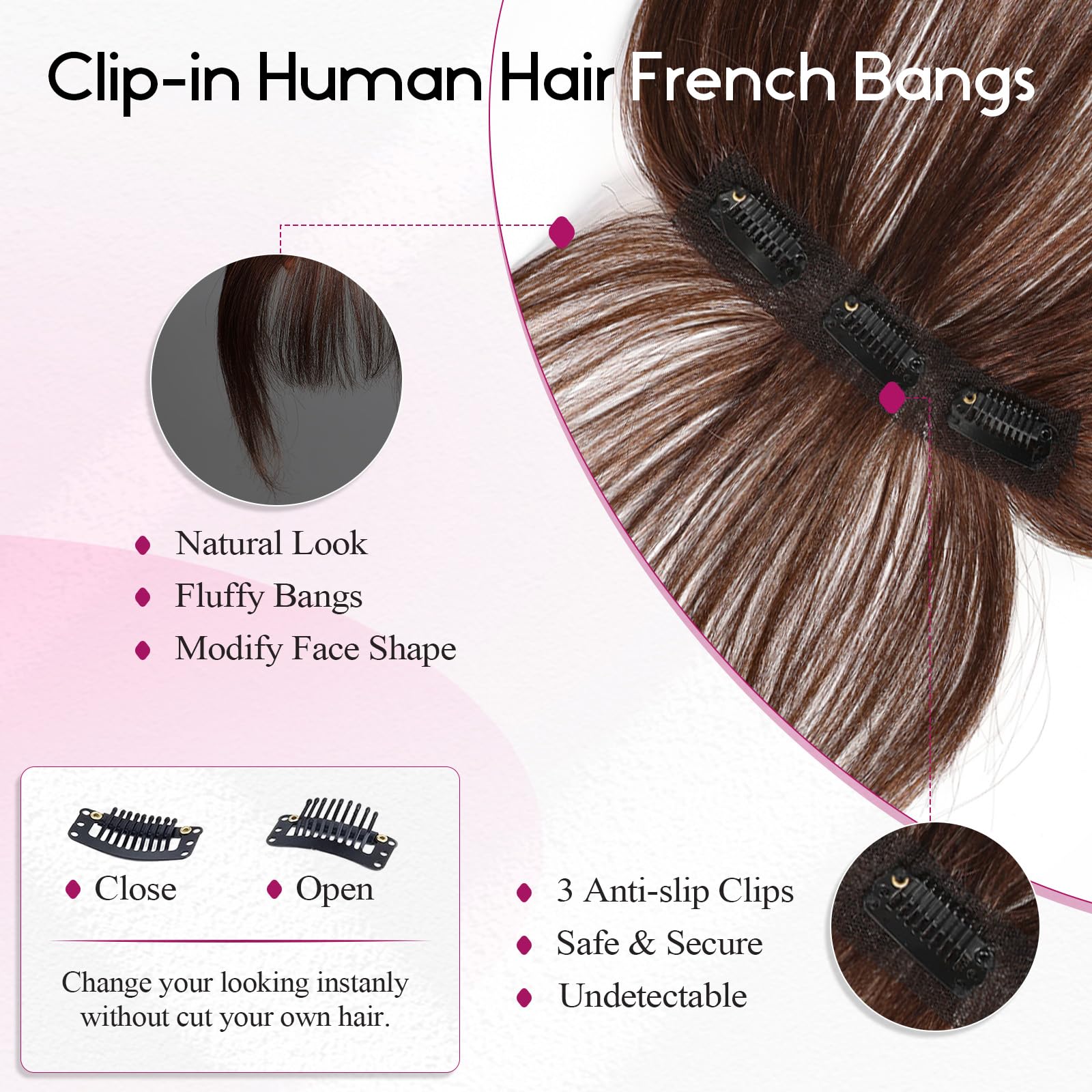 100% Human Hair Bangs Clips in - Seamless Clip In Hair Extensions Human Hair ulasan dan harga