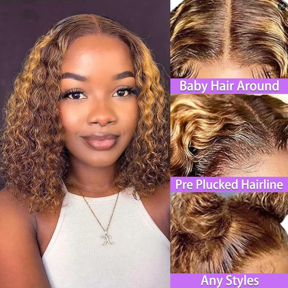 Highlight Short Bob Deep Wave  - Glueless Wear And Go Human Hair Wig ulasan dan harga