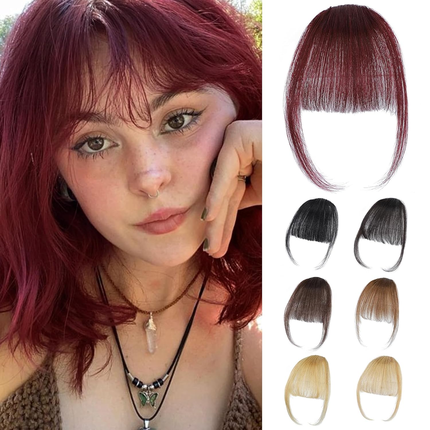 Burgundy Clip in Bangs 100% Re - Seamless Clip In Hair Extensions Human Hair ulasan dan harga